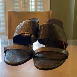Bronze metallic high heel wedge sandals